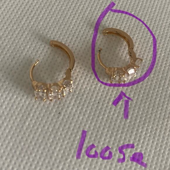 Gold Tone Huggie Hoop Earrings Baguette CZ Crystals Retro Style Hypoallergenic - Picture 15 of 17